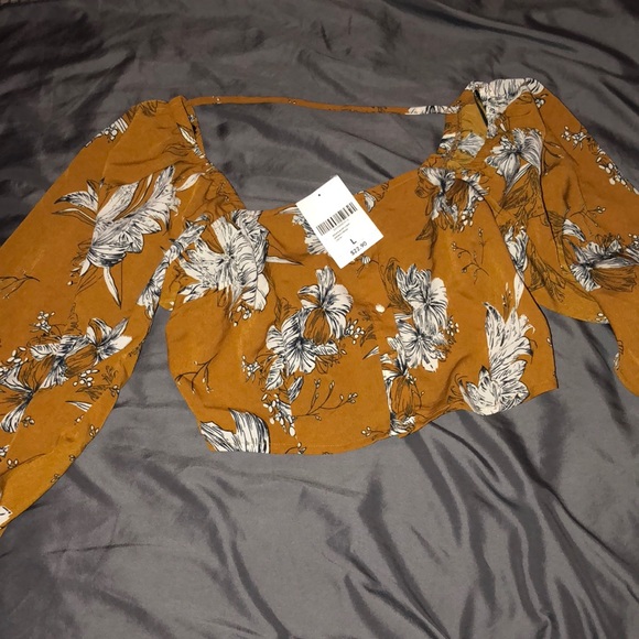 Forever 21 Tops - Mustard Floral Cropped Top